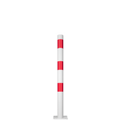 Witte en rode beschermpaal Ø60 mm met voetplaat voor betonverankering.
