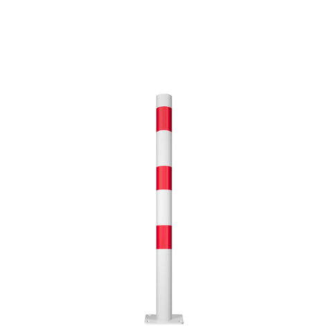 Witte en rode beschermpaal Ø60 mm met voetplaat voor betonverankering.