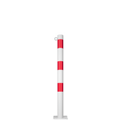 Witte en rode beschermpaal Ø60 mm met voetplaat en 1 kettingoog.
