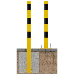 Beschermpaal 70x70 mm in geel-zwart voor verankering in beton of met voetplaat