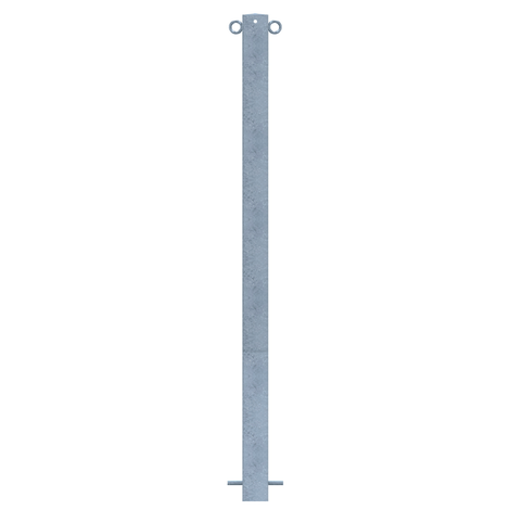 Verzinkt stalen beschermpaal 70x70 mm voor betonverankering, met twee kettingogen bovenaan.