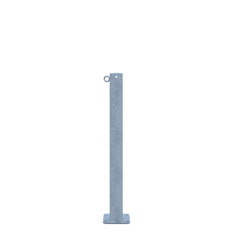 Verzinkt stalen beschermpaal 70x70 mm met voetplaat en 1 kettingoog.
