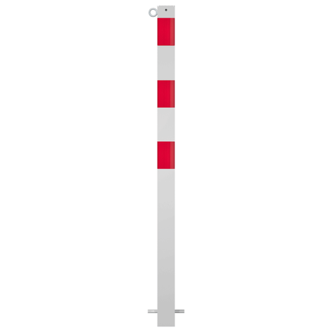 Witte en rode beschermpaal 70x70 mm met 1 kettingoog, voor betonverankering.