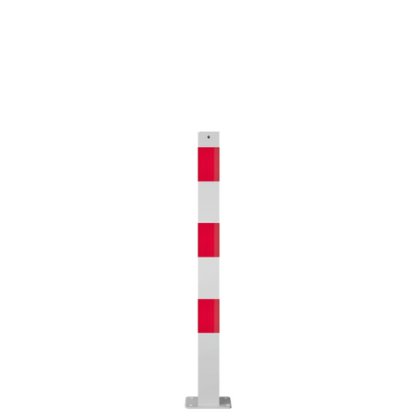 Witte en rode 70x70 mm beschermpaal met voetplaat, ideaal voor betonverankering.