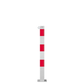 Witte en rode beschermpaal 70x70 mm op voetplaat met 1 kettingoog.
