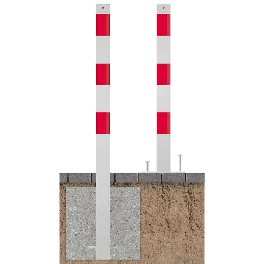 Beschermpaal 70x70 mm | Wit - rood | Voor betonverankering of op voetplaat