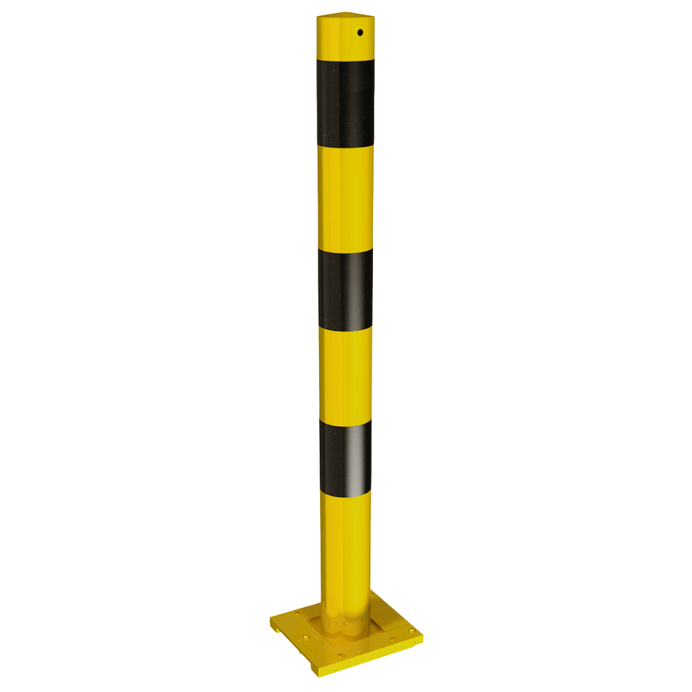 Beschermpaal Ø76-89, 70x70 mm | Geel-zwart | Verwijderbaar op voetplaat