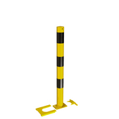 Gele en zwarte verwijderbare beschermpaal met voetplaat, Ø76-89 mm, 70x70 mm.