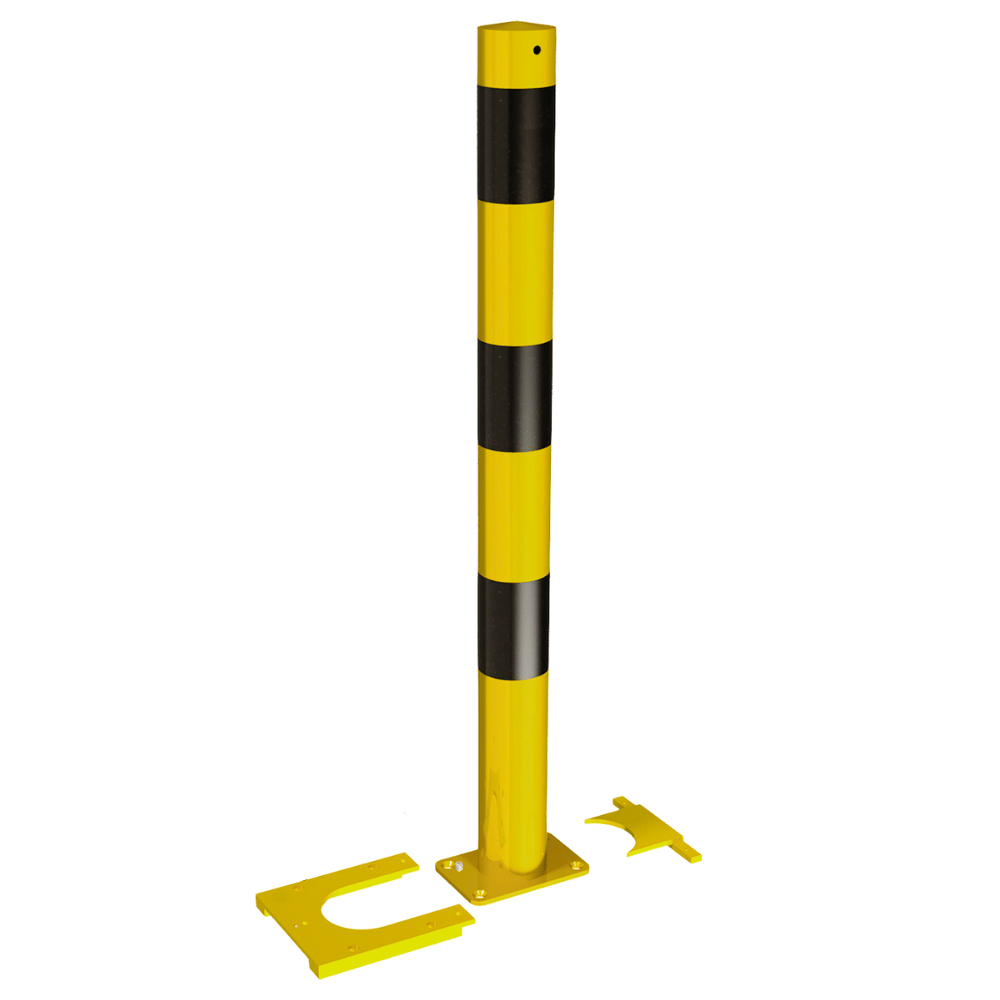 Beschermpaal Ø76-89, 70x70 mm | Geel-zwart | Verwijderbaar op voetplaat