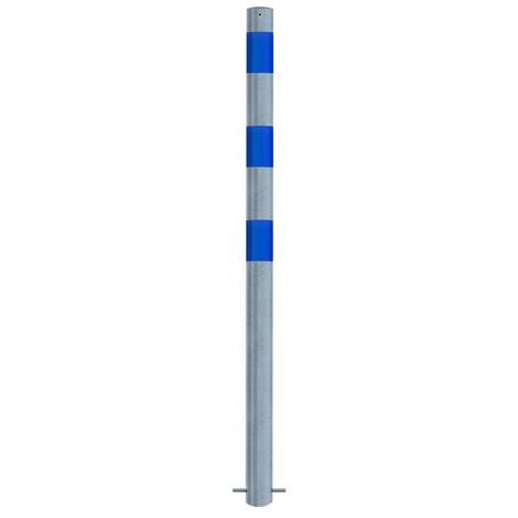 Verzinkt-blauwe beschermpaal Ø76 mm voor betonverankering, met drie blauwe reflecterende banden.