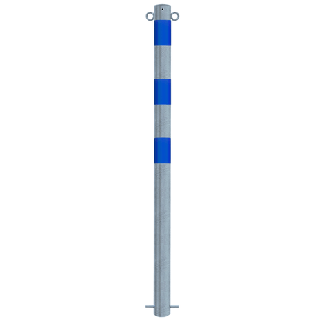 Verzinkt-blauwe beschermpaal Ø76 mm met 2 kettingogen, voor betonverankering.