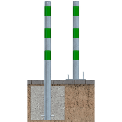 Verzinkt-groene beschermpaal Ø76 mm, voor betonverankering en op voetplaat.