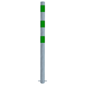 Verzinkt-groene beschermpaal Ø76 mm voor betonverankering, met reflecterende groene banden.