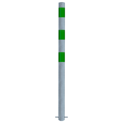 Verzinkt-groene beschermpaal Ø76 mm voor betonverankering, met reflecterende groene banden.