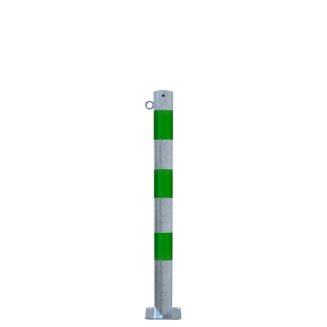 Verzinkt-groene beschermpaal Ø76 mm met voetplaat en 1 kettingoog.