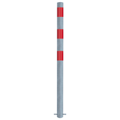 Verzinkt-rode beschermpaal Ø76 mm voor betonverankering, met reflecterende rode banden.