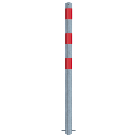 Verzinkt-rode beschermpaal Ø76 mm voor betonverankering, met reflecterende rode banden.
