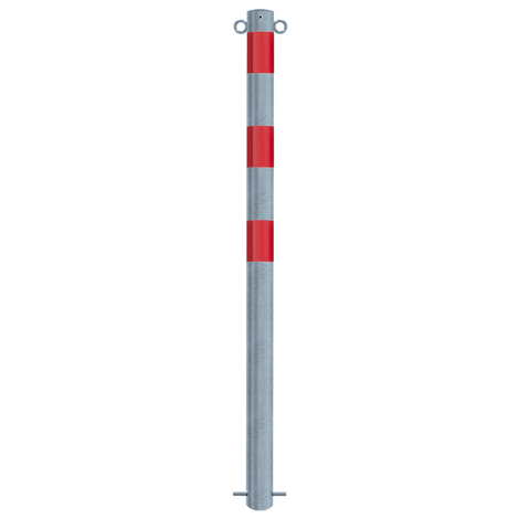 Verzinkt-rode beschermpaal Ø76 mm met 2 kettingogen, voor betonverankering.