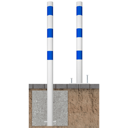 Beschermpaal Ø76 mm wit-blauw voor verankering in beton of met voetplaat