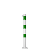 Witte en groene beschermpaal Ø76 mm met voetplaat en 1 kettingoog.