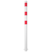 Witte en rood gestreepte beschermpaal Ø76 mm voor betonverankering.