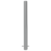 RVS beschermpaal Ø102 mm voor betonverankering, glanzend zilver, met twee dwarsstiften aan de basis.