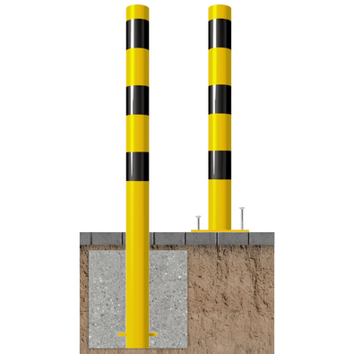 Beschermpaal Ø89 mm | Geel-zwart | Voor betonverankering of op voetplaat
