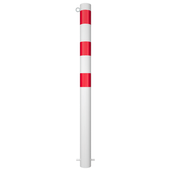 Witte en rode beschermpaal Ø89 mm met kettingoog voor betonverankering.