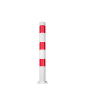 Witte en rode beschermpaal Ø89 mm met voetplaat, geschikt voor opbouw.