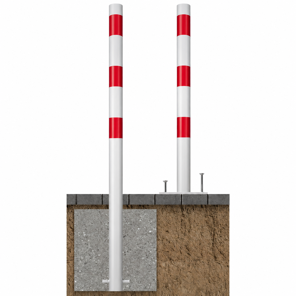Beschermpaal Ø60 mm in wit-rood voor verankering in beton of met voetplaat