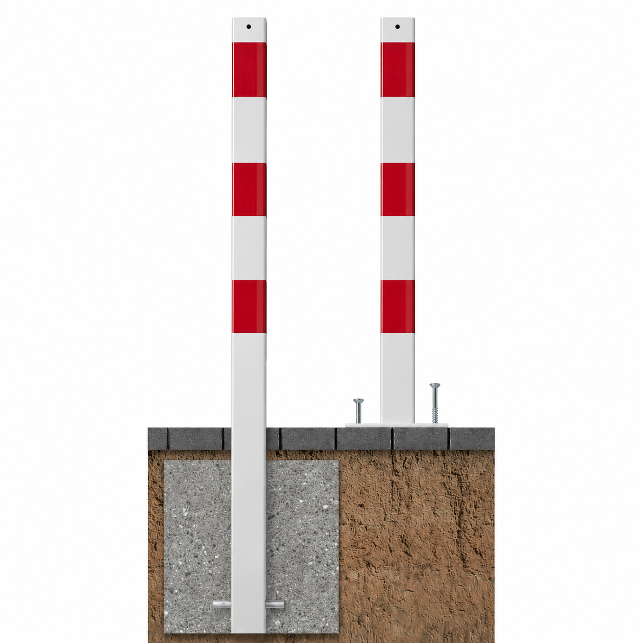 Beschermpaal 70x70 mm in wit-rood voor verankering in beton of met voetplaat
