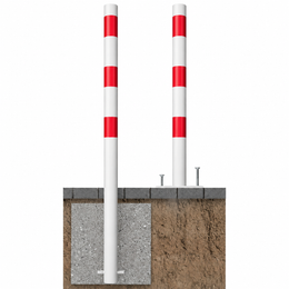 Beschermpaal Ø76 mm in wit-rood voor verankering in beton of met voetplaat