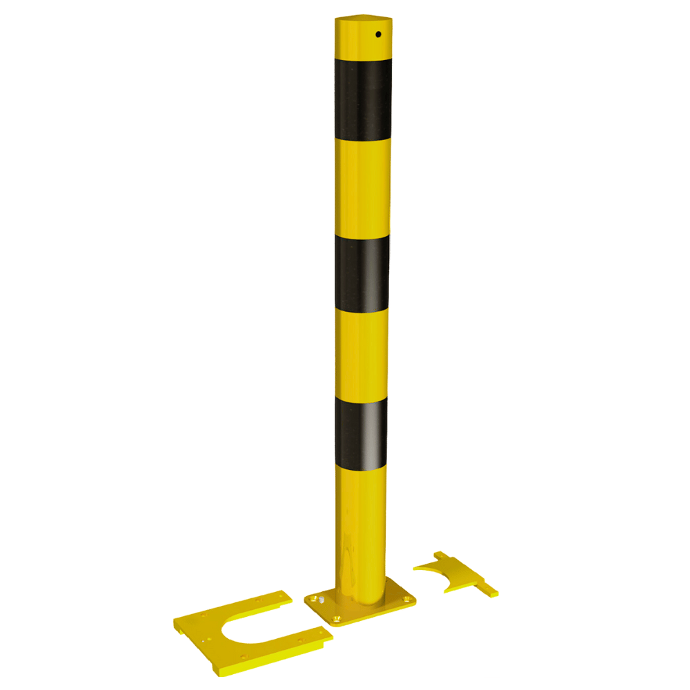 Beschermpaal Ø76-89, 70x70 mm | Geel-zwart | Verwijderbaar op voetplaat