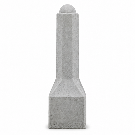 Grijze achthoekige betonnen sierpaal met een brede basis en afgeronde top.