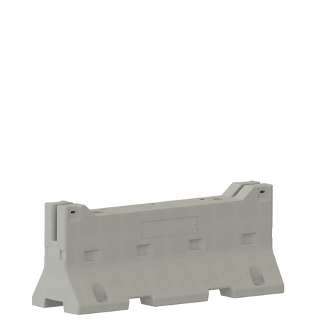 Grijze betonnen barrier, L2200 x B680 x H905 mm, voor verkeersbeveiliging.