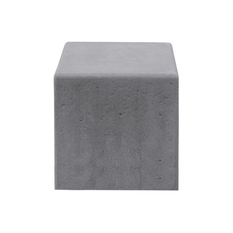 Antraciet betonnen poef, kubusvormig met licht afgeronde hoeken, 600x600x600 mm.