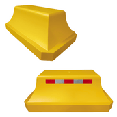 Gele betonnen wieldwinger met reflecterende rood-witte strepen, 330 kg.