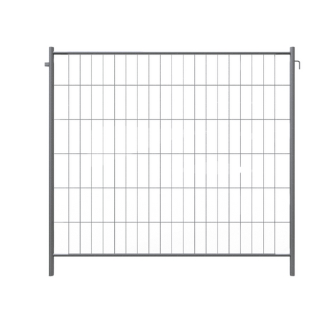 Gegalvaniseerd bouwhek met metalen frame en gaasstructuur.