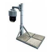 Verzinkt stalen dakmast met tegelvoet en grijze camera-behuizing, 100-250 cm hoog.