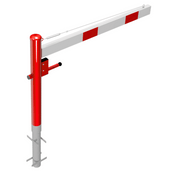 Rood-wit gestreepte slagboom met rode paal voor betonverankering, 150-350 cm.