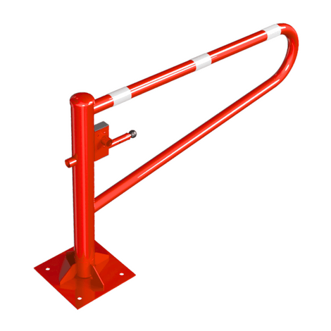 Rood-witte draaiboom van 150-350 cm op voetplaat, met reflecterende strepen.