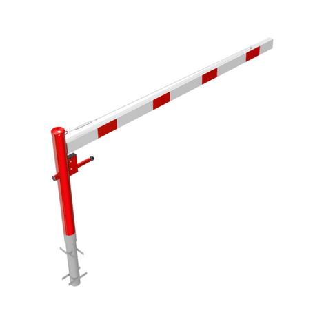 Rode en witte draaiboom van 2500 mm voor betonverankering, met driekantslot.