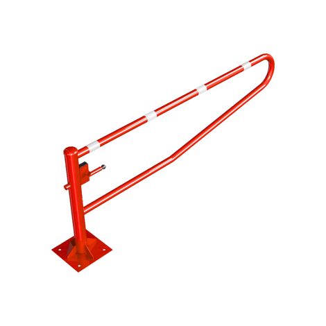 Rood-witte draaiboom van 2500 mm met voetplaat en driekantslot.