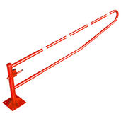 Rood-witte draaiboom van 350 cm op voetplaat met driekantslot.