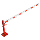 Rode draaiboom met wit-rode slagboom (350 cm) op voetplaat, driekantslot.