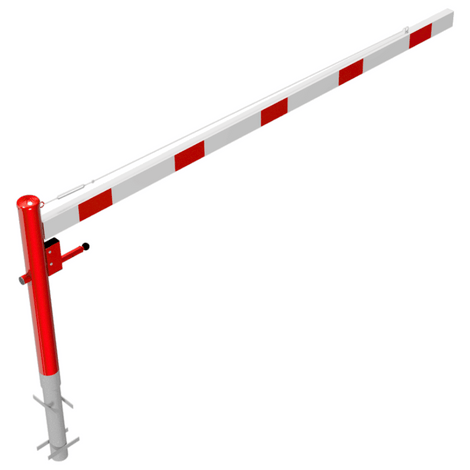Rood-witte slagboom (3500 mm) met driekantslot, voor betonverankering.