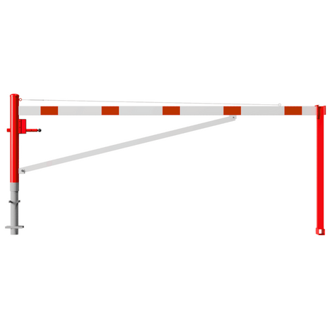Rood-witte draaiboom 3500 mm met driekantslot, voor betonverankering.