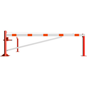 Rood-witte slagboom 3500 mm met voetplaat en twee vangpalen.