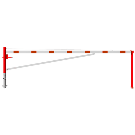Rood-witte draaiboom, 5000 mm, voor betonverankering met 2 vangpalen, driekantslot.