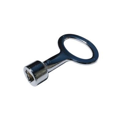 Verzinkte stalen driekantsleutel 8 mm, glanzend zilverkleurig, met ringvormig handvat.